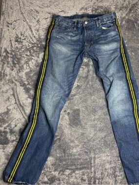 Men's Polo Ralph Lauren Blue Denim Jeans with Yellow Side Stripe size 34x34